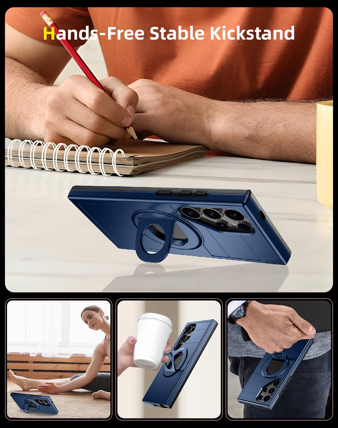for Samsung Galaxy S24 Ultra Case Magnetic Compatible with MagSafe Wireless Charging,with 1 Screen Protector,Built-in 360° Kickstand Ring Anti-Scratch Shockproof Heavy Duty Protection Blue