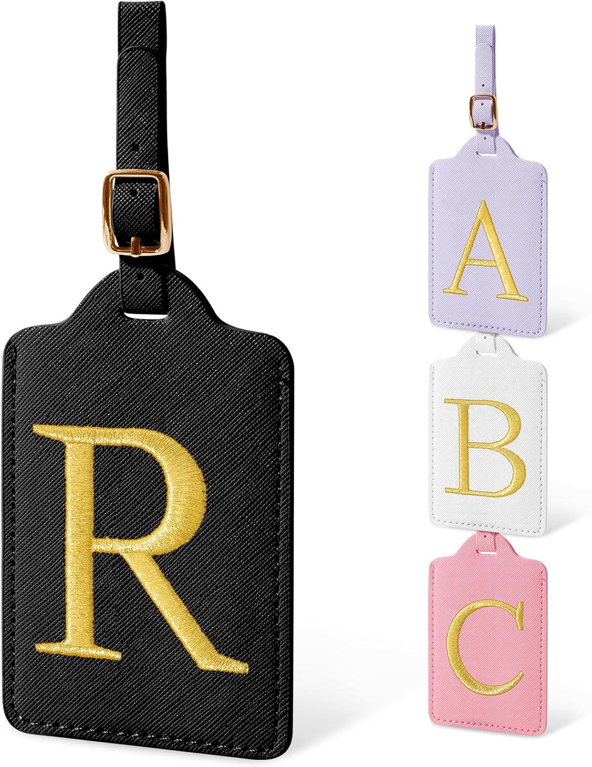 Personalized Initial Luggage Tags for Suitcases, Cute PU Leather Embroidered Letter Travel Luggage