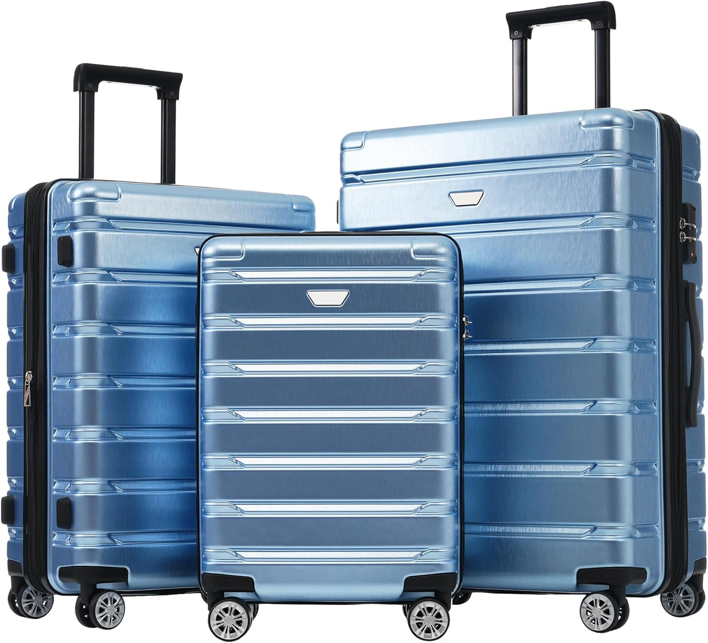 Merax Hardshell 3 Piece Luggage Set with Spinner Wheels, Light Blue, 20/24/28 Inch