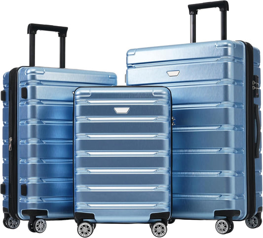 Merax Hardshell 3 Piece Luggage Set with Spinner Wheels, Light Blue, 20/24/28 Inch
