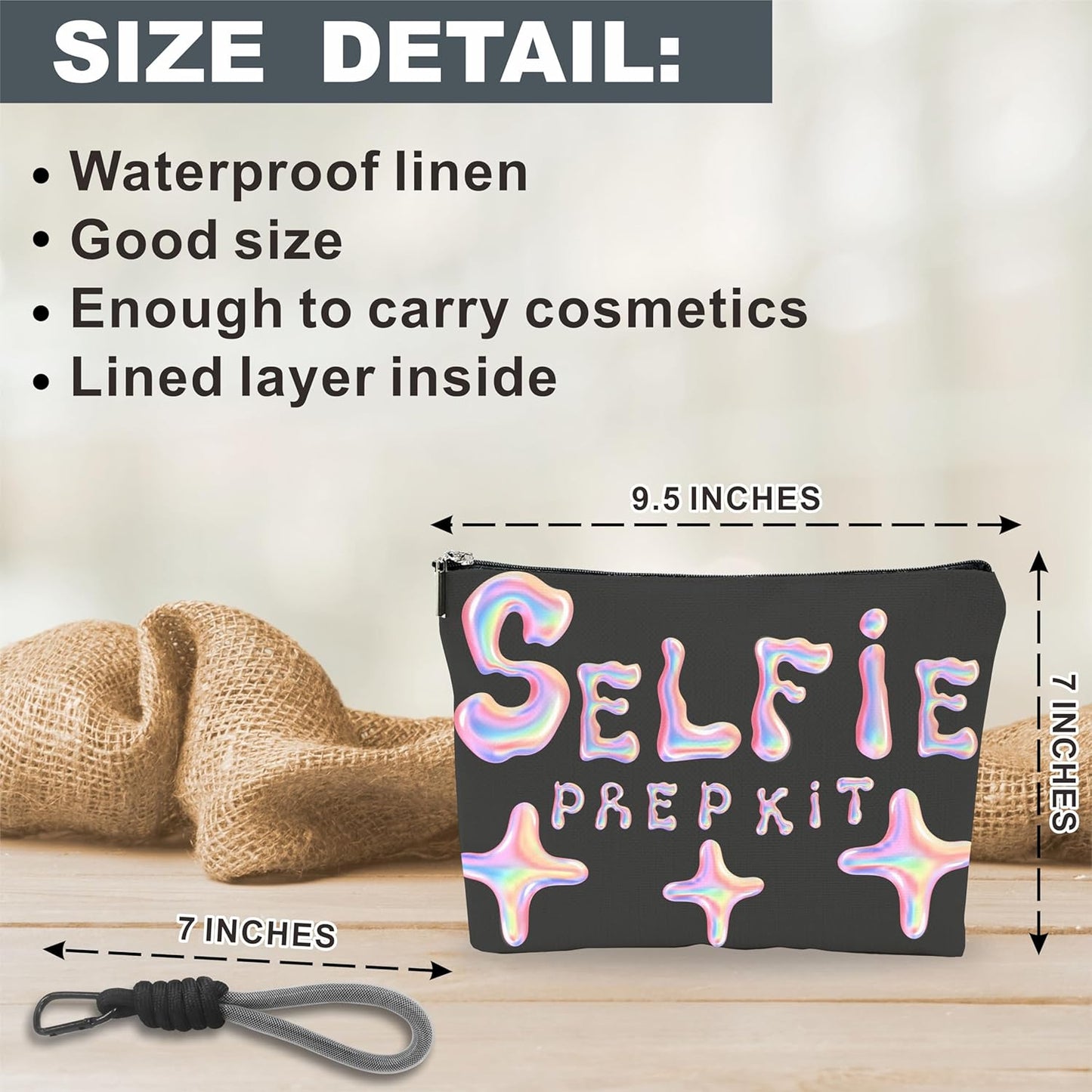 Make Up Bag, Cosmetic Bag With Hand Strap - Futuristic Selfie Prep Kit - Lined Toiletry Bag For Woman - Travel Pouch, Black & Pink Organizer With Zipper, Women Essentials & Accessories - A05