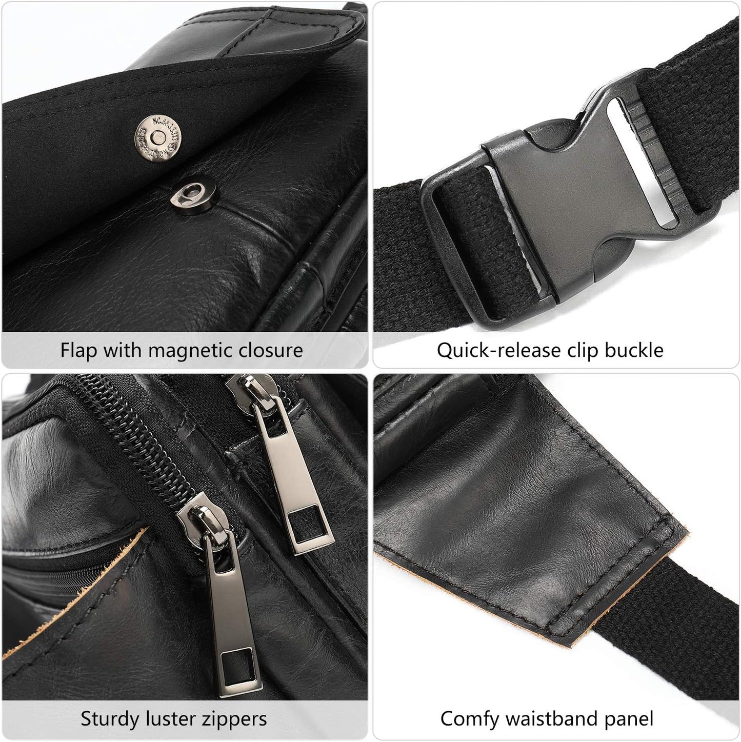 Fanny Pack for Men and Women, Leather Sling Waist Bag for Hiking Running Travel - Durable Cowhide Leather