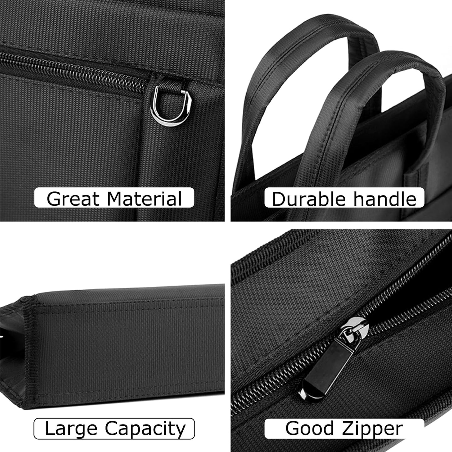 Black Oxford Handle Document Bag with Zipper Briefcase for Men File Tote Bag for Carrying Paper Files (Horizontal)