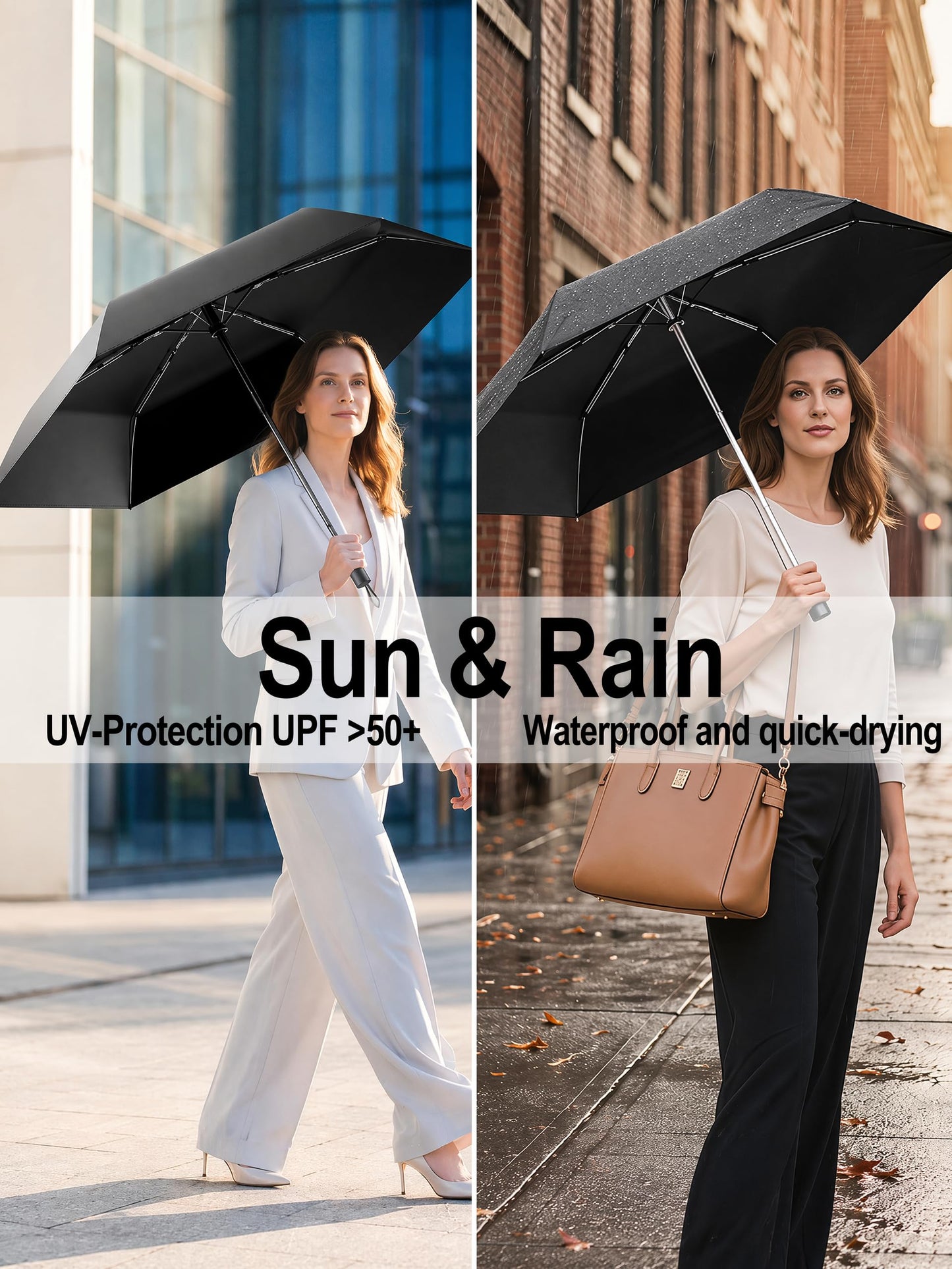 Moorrlii UPF 50+ Compact Travel Umbrella, Windproof Automatic UV Umbrella