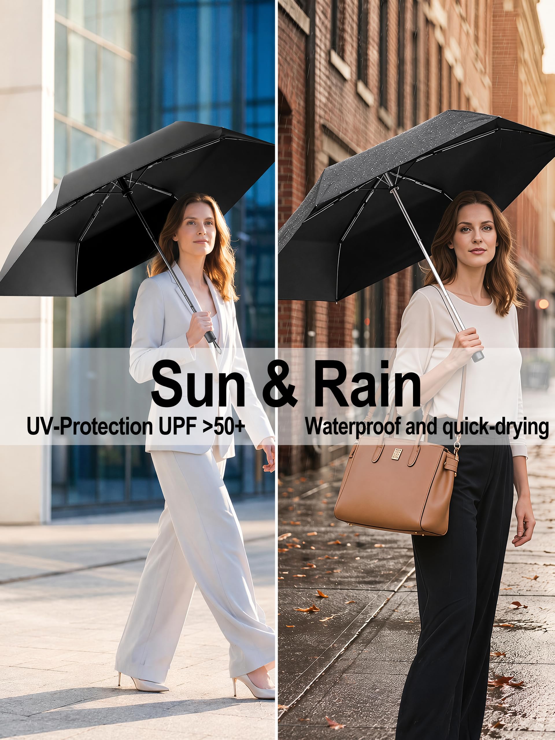 Moorrlii UPF 50+ Compact Travel Umbrella, Windproof Automatic UV Umbrella