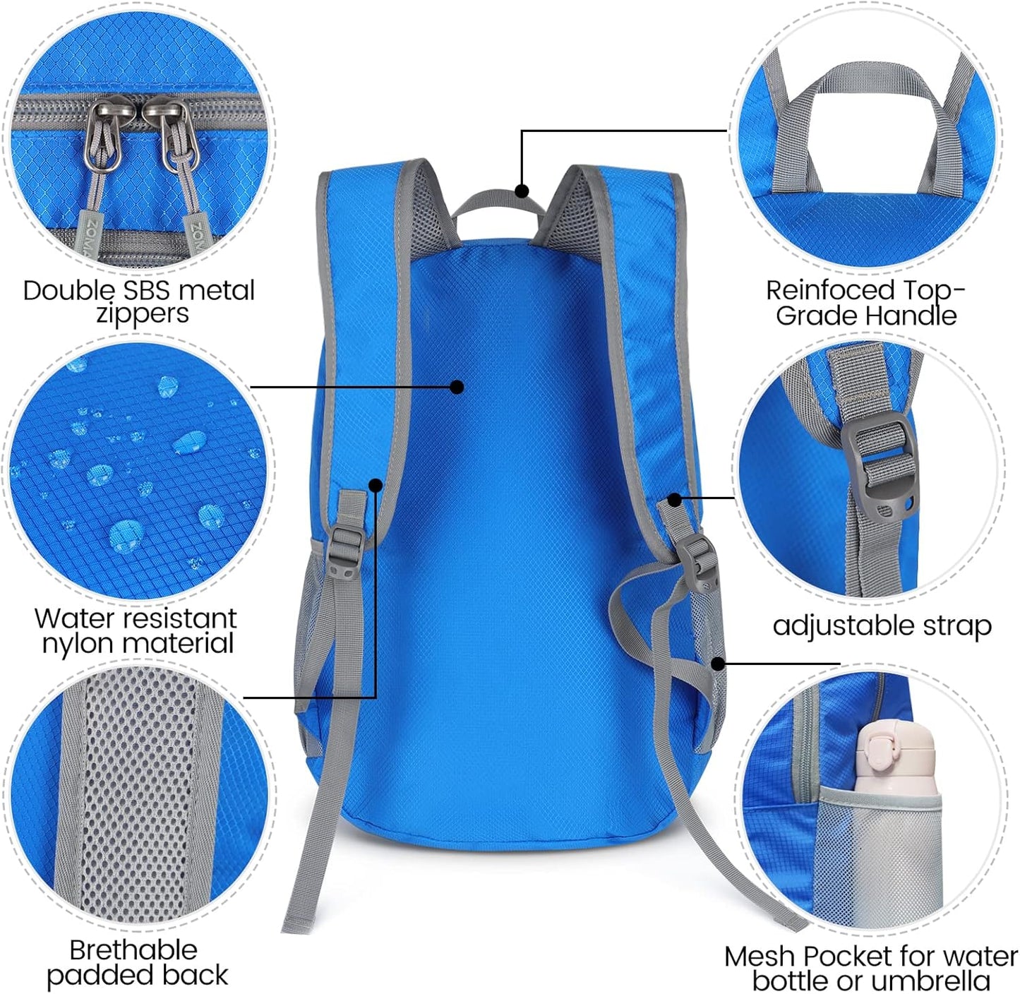 ZOMAKE Lightweight Packable Backpack 28L, Foldable Backpacks Water Resistant Collapsible Day Bag Light Daypack for Hiking