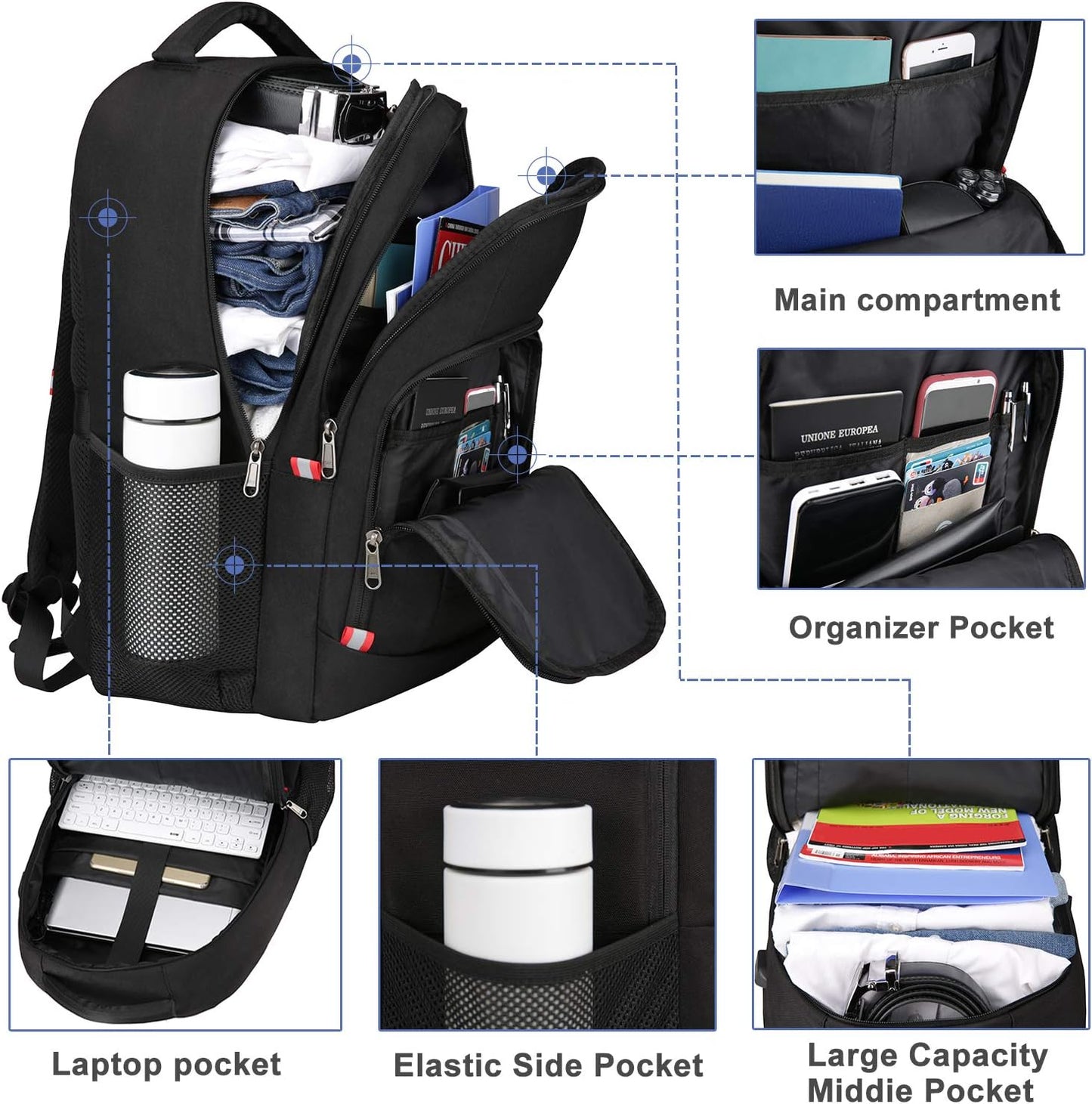 Laptop Backpack for Men, Large Anti-Theft Business Travel Backpack with USB Charging Port, Water
