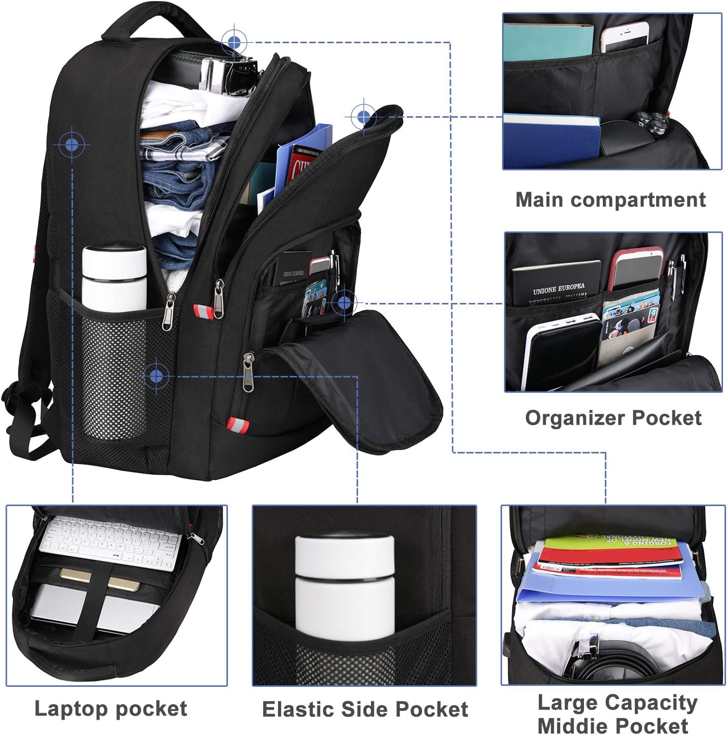 Laptop Backpack for Men, Large Anti-Theft Business Travel Backpack with USB Charging Port, Water