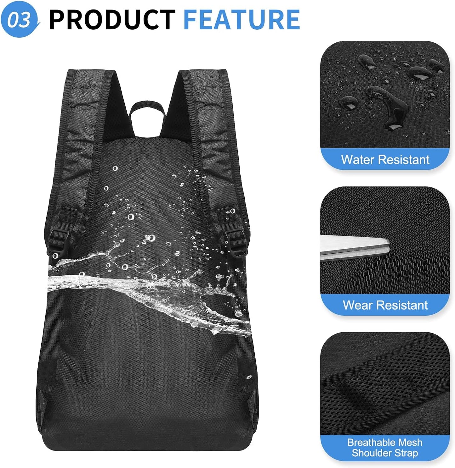 Hiking Daypack Packable, Camping Backpack Water Resistant Lightweight Polyester for Men Women Travel Outdoor