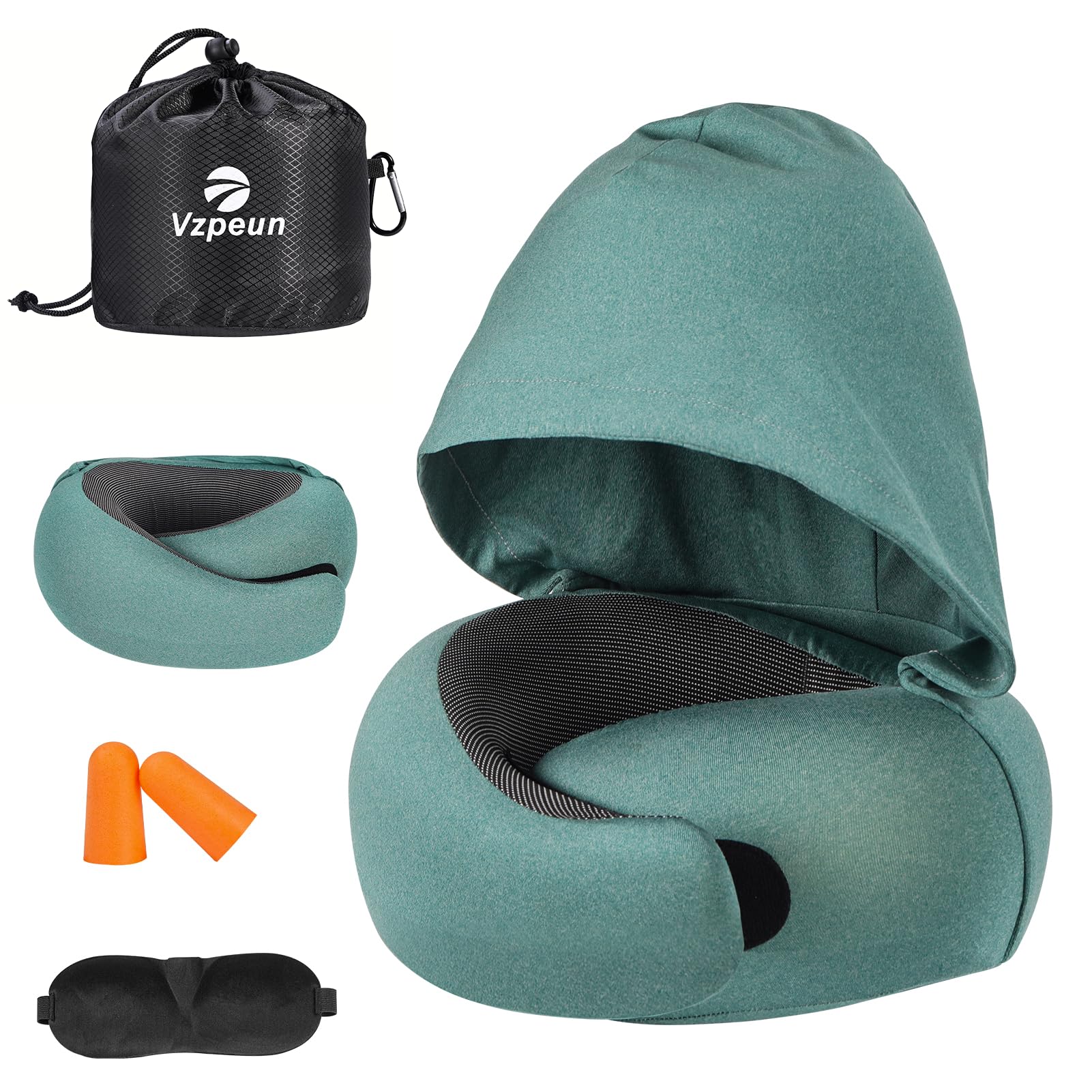 Vzpeun Travel Pillow - Hooded Neck Pillow Airplane Memory Foam Filling