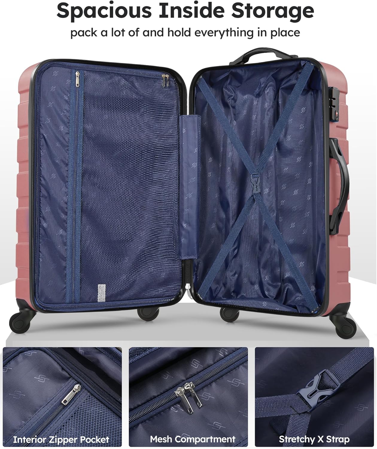 Suitour 3 piece Luggage Sets with Spinner Wheels,Hard Shell luggage sets for Women,20 24 28 inch Travel Luggage