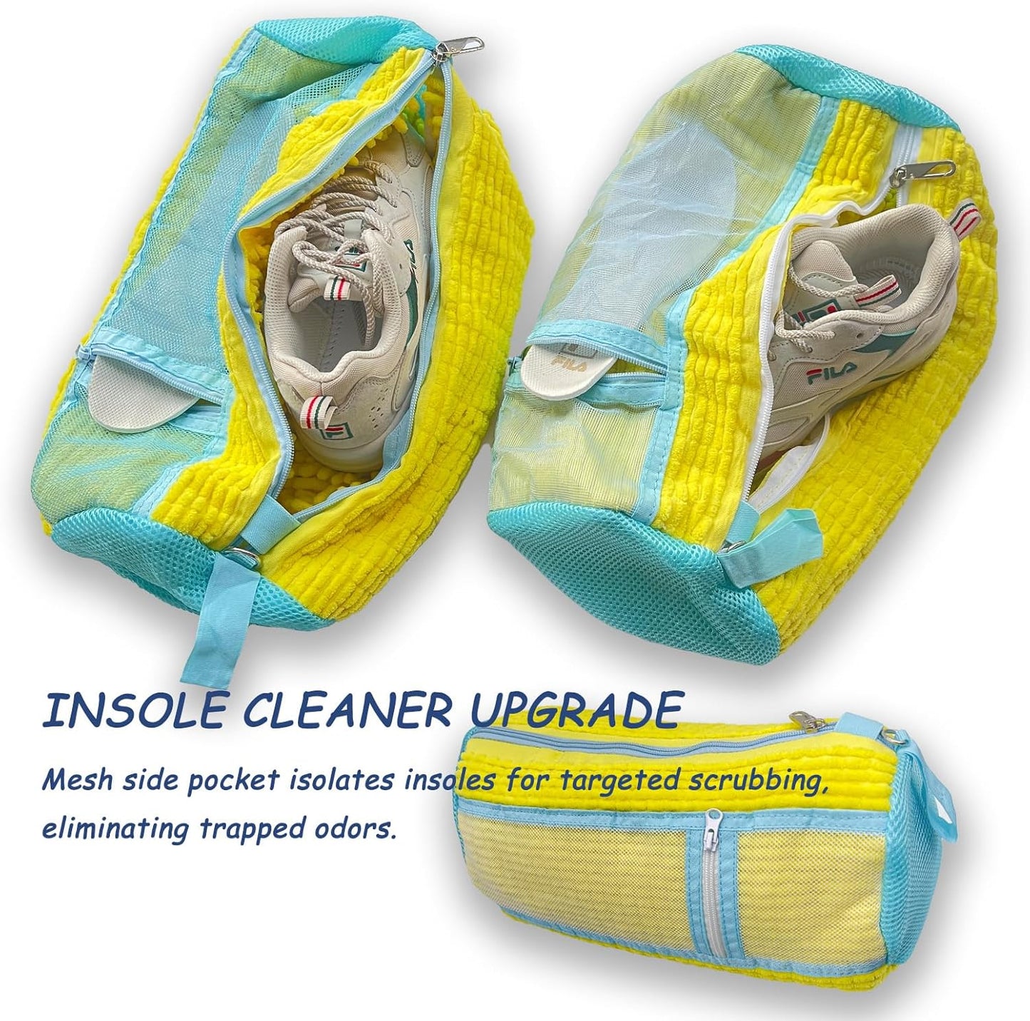 Shoe Washing Machine Bag - Set of 2 Shoe Washing Bags, Side Mesh for Insoles Sock, 360° Deep Clean Laundry Bag, Reusable Shoe Bag for Washing Machine, Shoe Cleaning Bag for Sneakers