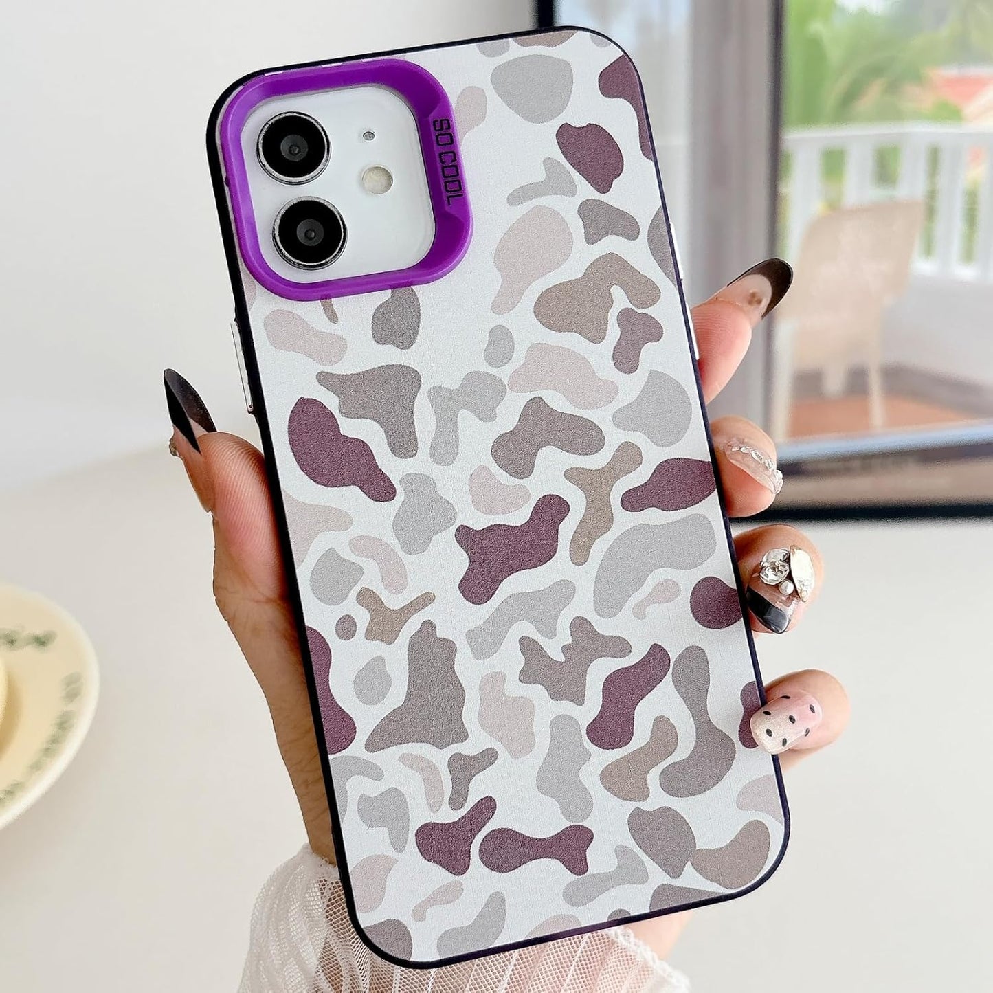 for iPhone 12 Case & iPhone 12 Pro Case, Vintage Camo Pattern Design for Men Boys Teens, Cool Camouflage Shockproof Protective Cover for Girls Women - Purple