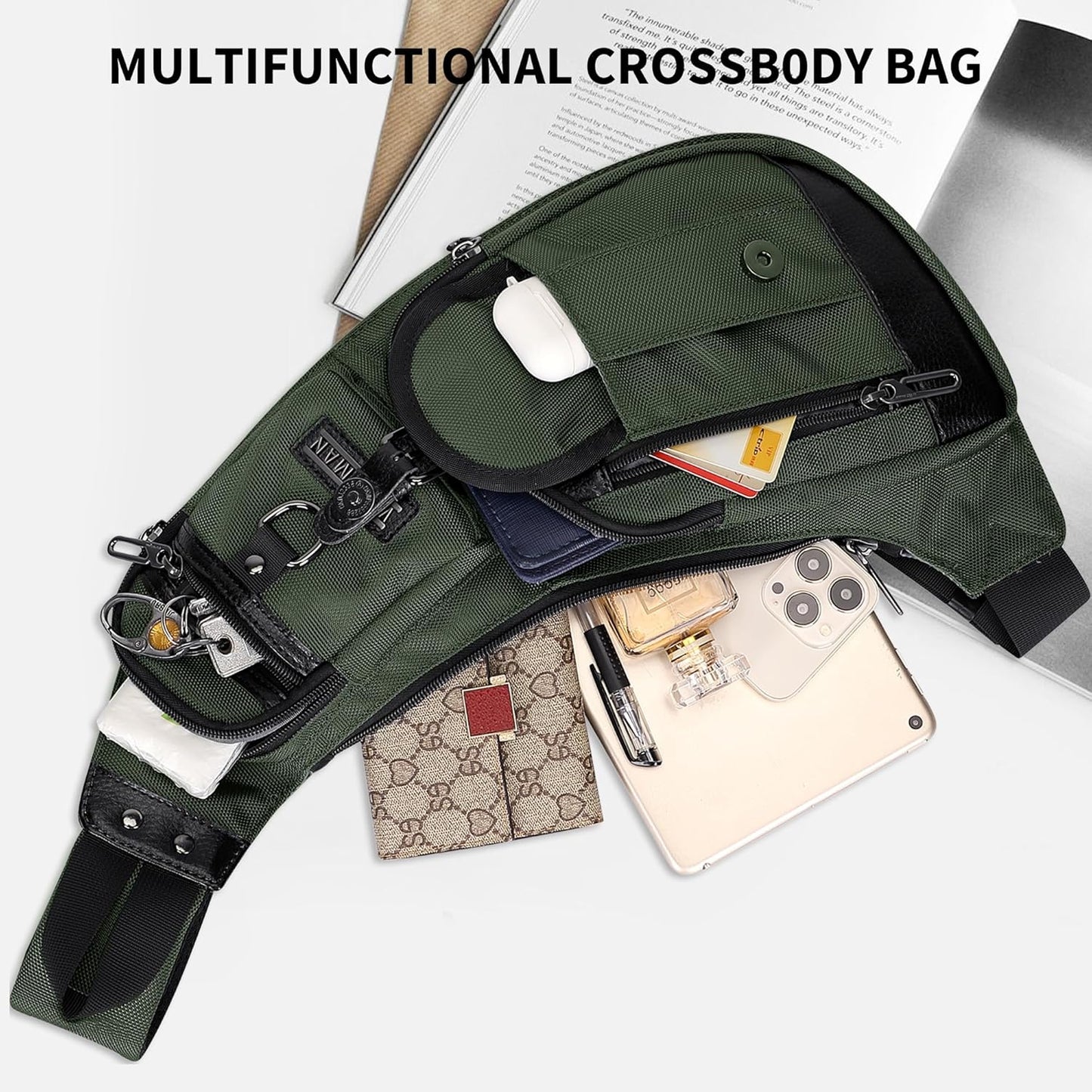 WITZMAN Sling Bag for Men Crossbody Bags Travel Slim Chest Bag One Strap Lightweight Casual Daypack