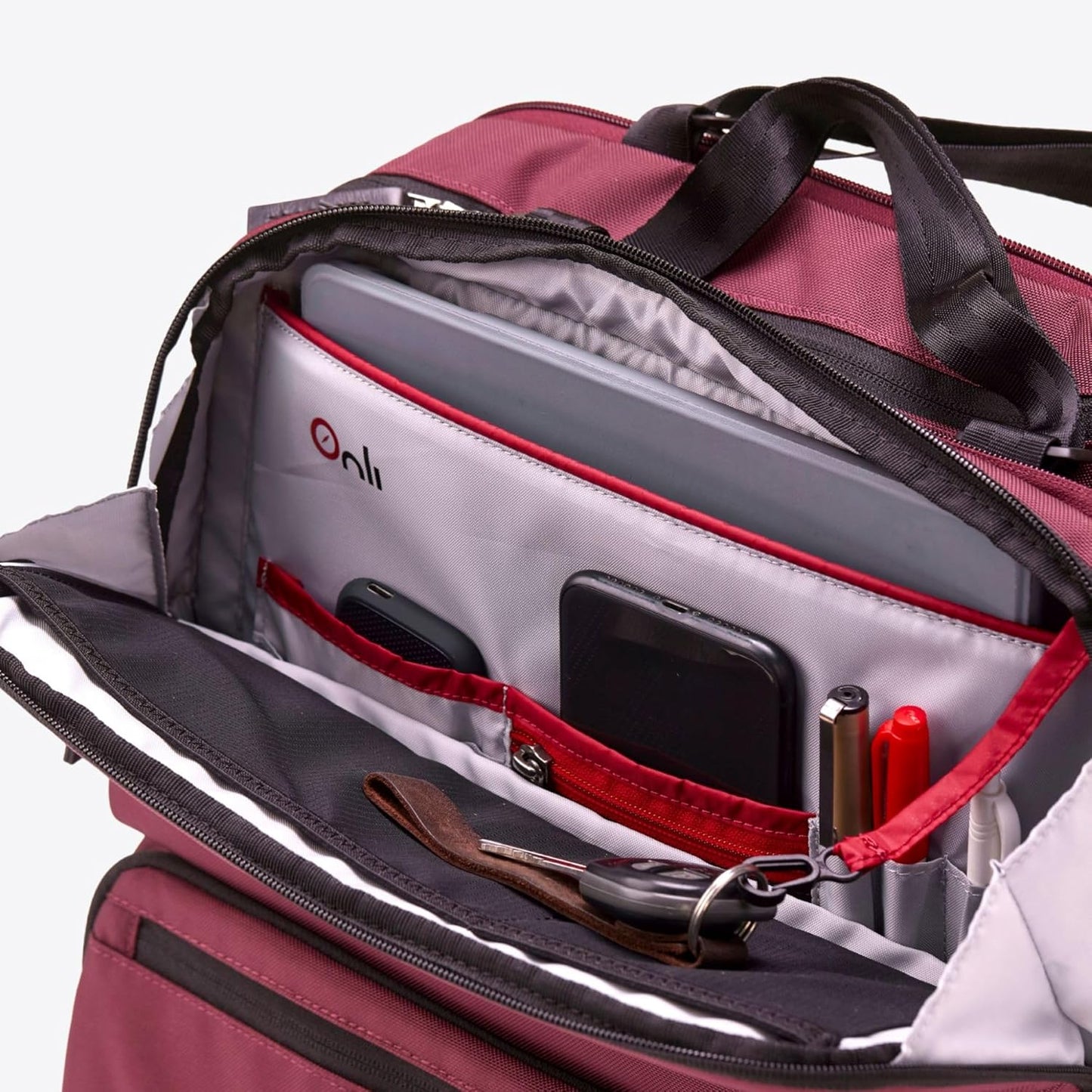 Trilogy All-In-One Bundle: 3-Part Modular Rolling Pack and 8 Perfect Fit Packing Cubes and a padded hip belt. Get 3 bags in 1 (Zinfandel)
