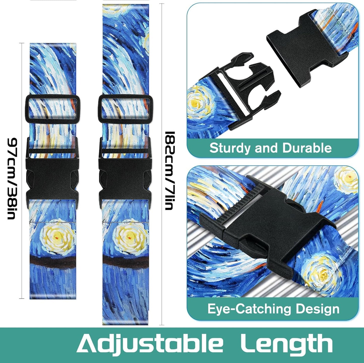 Slohif Luggage Straps for Suitcases Travel Belt Accessories Luggage Connector Identifiers Over Handle with Buckle Unique Nylon Adjustable Strap for Sleeping Bag Car Seat Star(2 Pack)