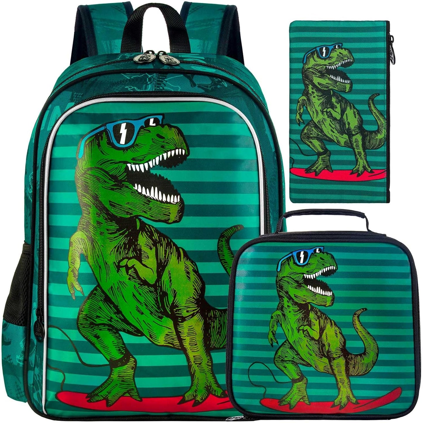 gxtvo 3PCS Kids Dinosaur Backpack for Boys, 16" Kids Bookbag with Lunch Box, Water Resistant School Bag for Elementary Prechool Toddler