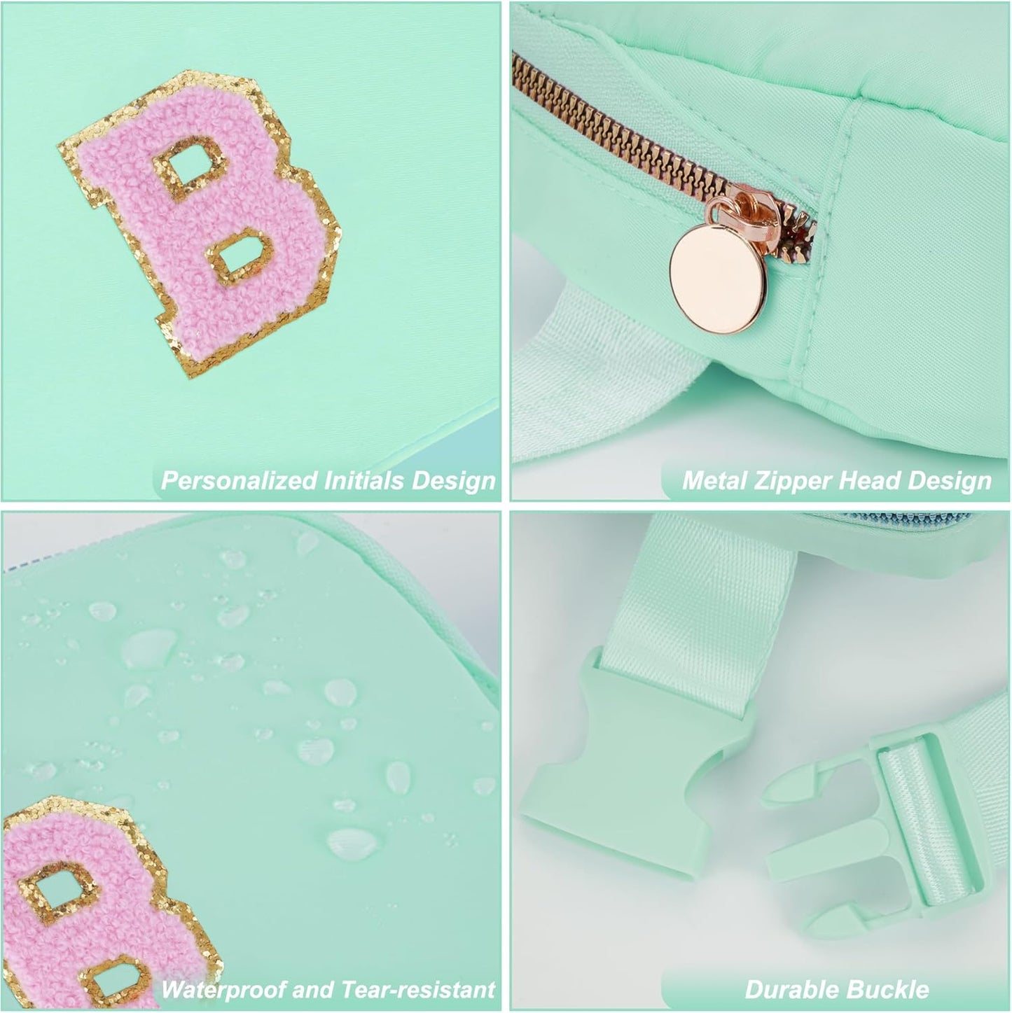 Belt Bag Fanny Pack Crossbody Bags with Initials Letter Patch Cute Stuff Birthday Gifts for Teenager Girls Trendy Stuff for Teens | Light Green,B