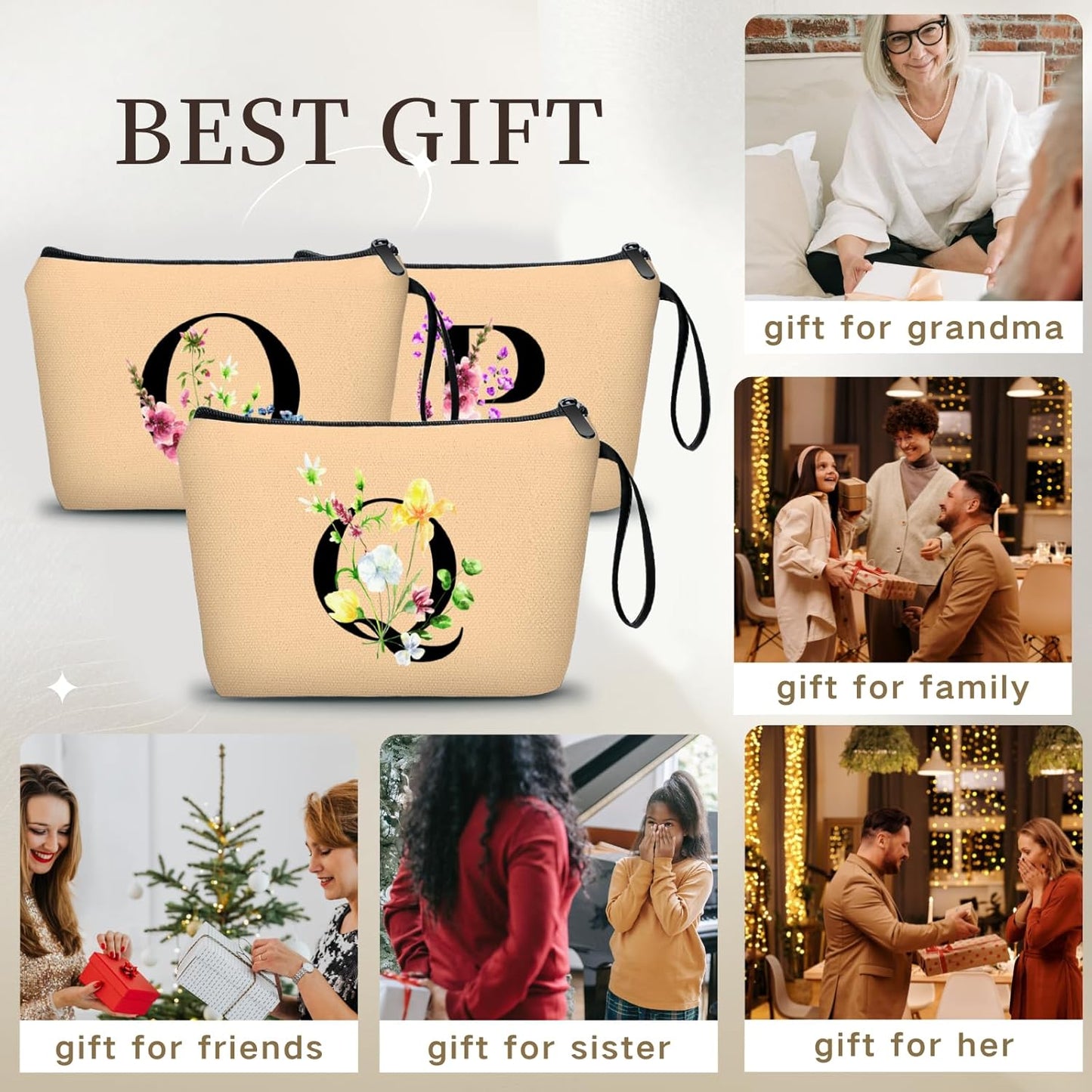 Birthday Thank You Appreciation Monogrammed Gifts for Mom Aunt Teacher Sister Friend Coworkers Bride Bridesmaid Makeup Cosmetic Bag with Mirror Mothers Day Christmas Graduation Q