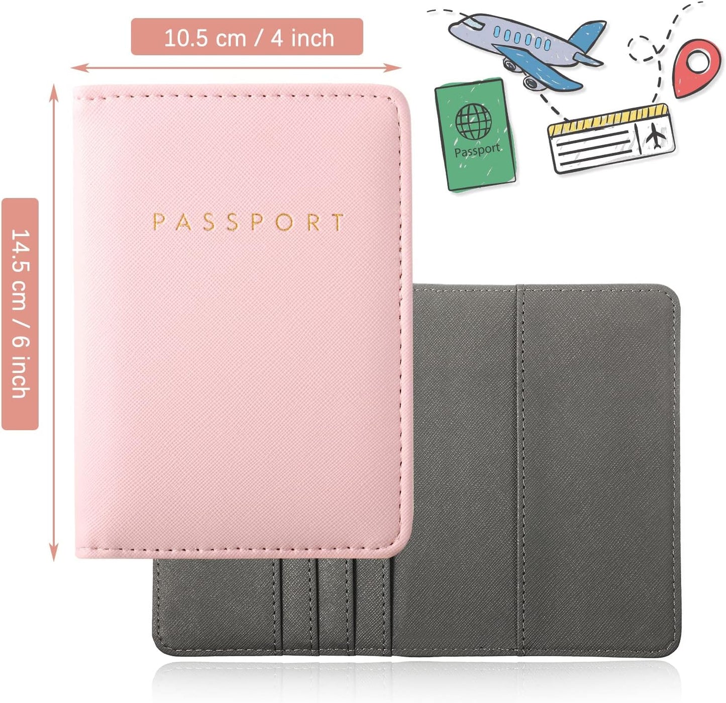 Frienda 2 Pieces Bridal Passport Covers Holder Waterproof Leather Holder Covers Travel Wallet Passport Case for Women and Men