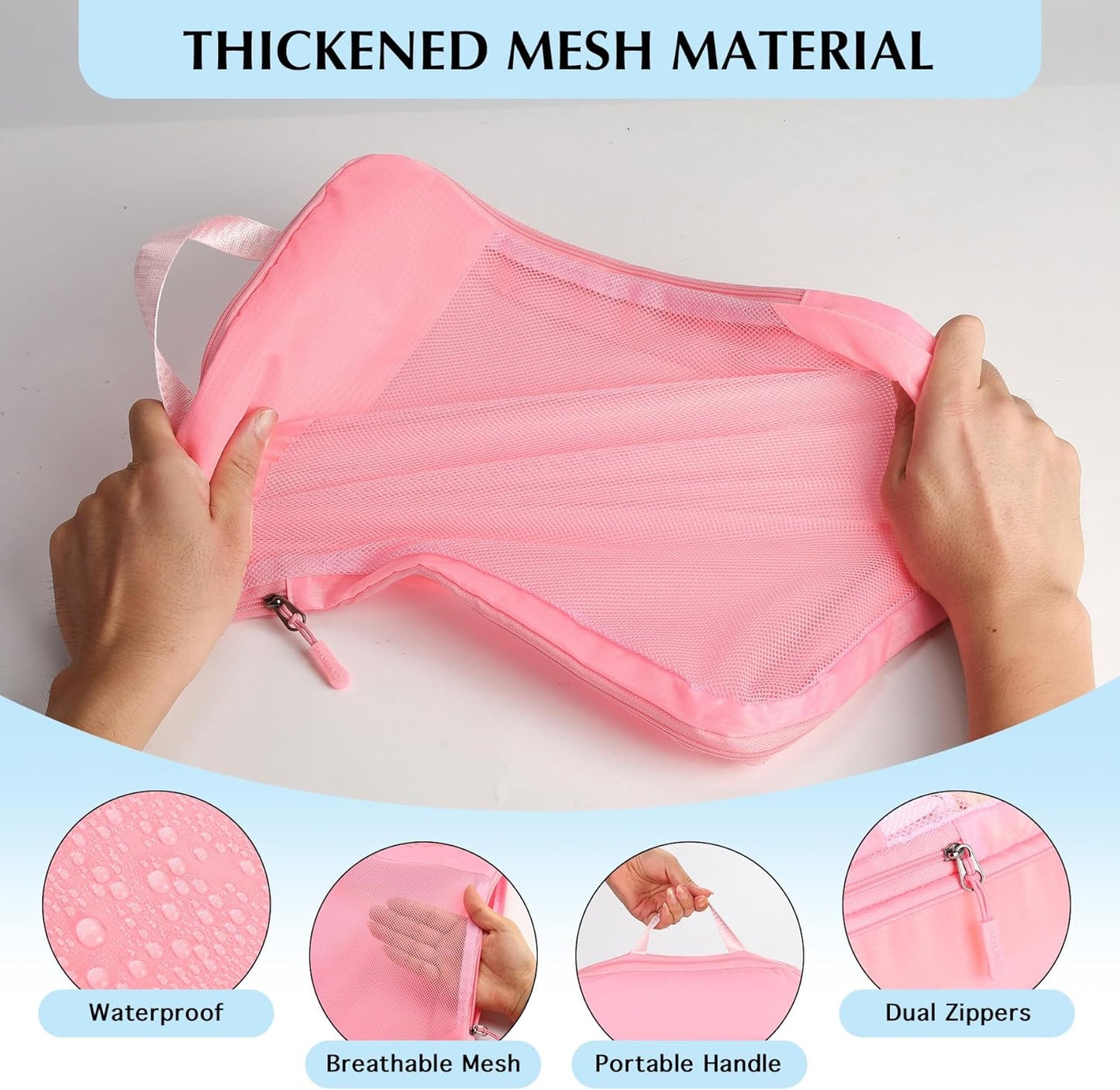 Lightweight Compression Packing Cubes for Suitcases, Compressible Expandable Travel Packing Organizer with Clear Toiletries and Backpack Bag, Travel Essentials for Carry on Luggage 7 Set
