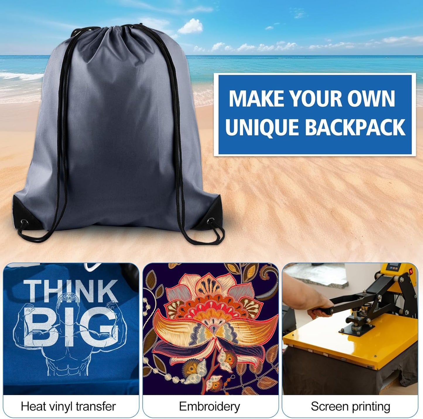 KUUQA 2 Pcs Gray Drawstring Backpacks, 40cm*34cm/15.7"*13.4", Gym, Travel, Outdoor Activities