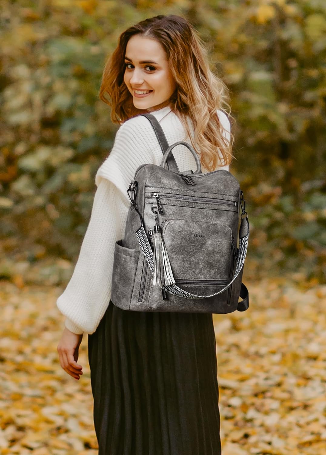 Shrrie Vegan Leather Laptop Backpack for Women 15.6 inch Work Backpack Fashion Travel Backpack