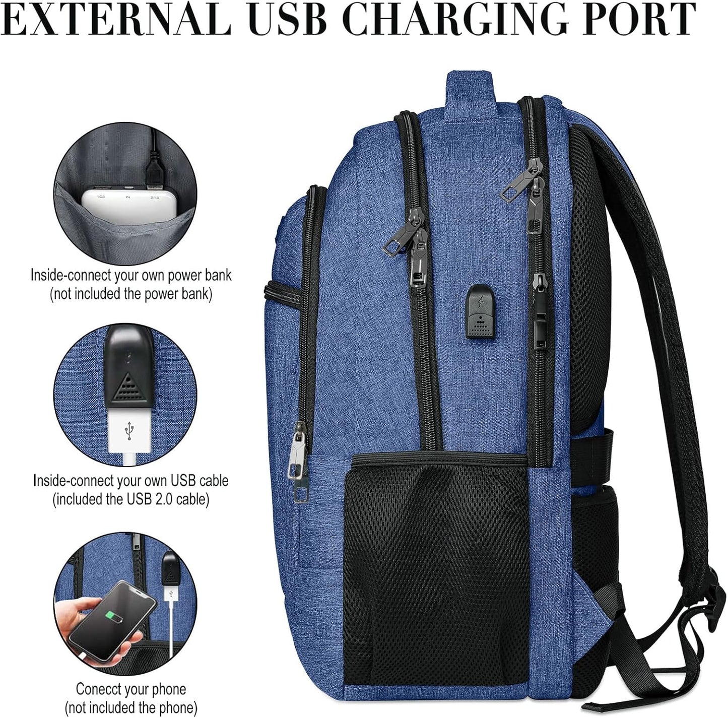 Backpack for Women and Men, Extra Large School Backpacks for Teens, Water Resistant Back Pack with USB Charging Port Fits 17 Inch Laptop, Business Anti Theft Sturdy Computer Bag Gifts, Blue