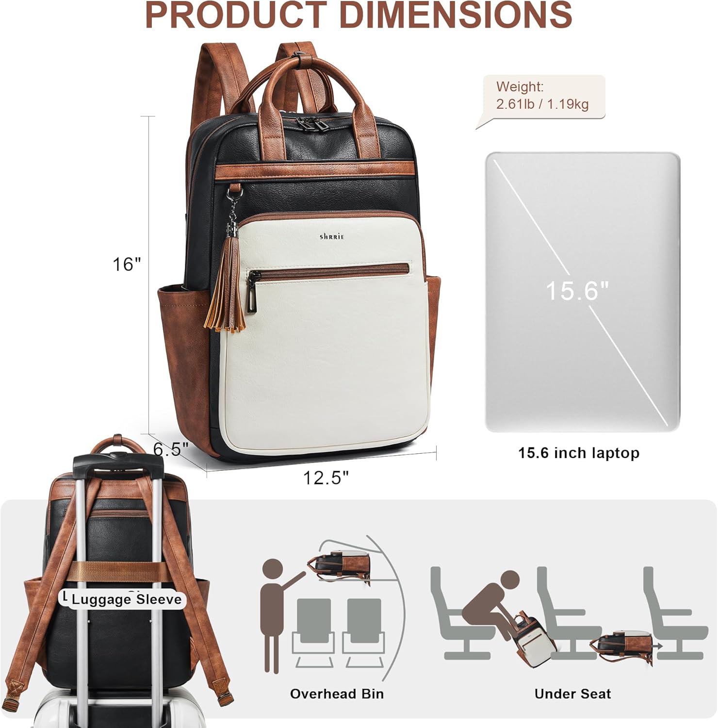 Shrrie Laptop Backpack for Women 15.6 inch Travel Leather Backpack Purse Work Computer Backpacks