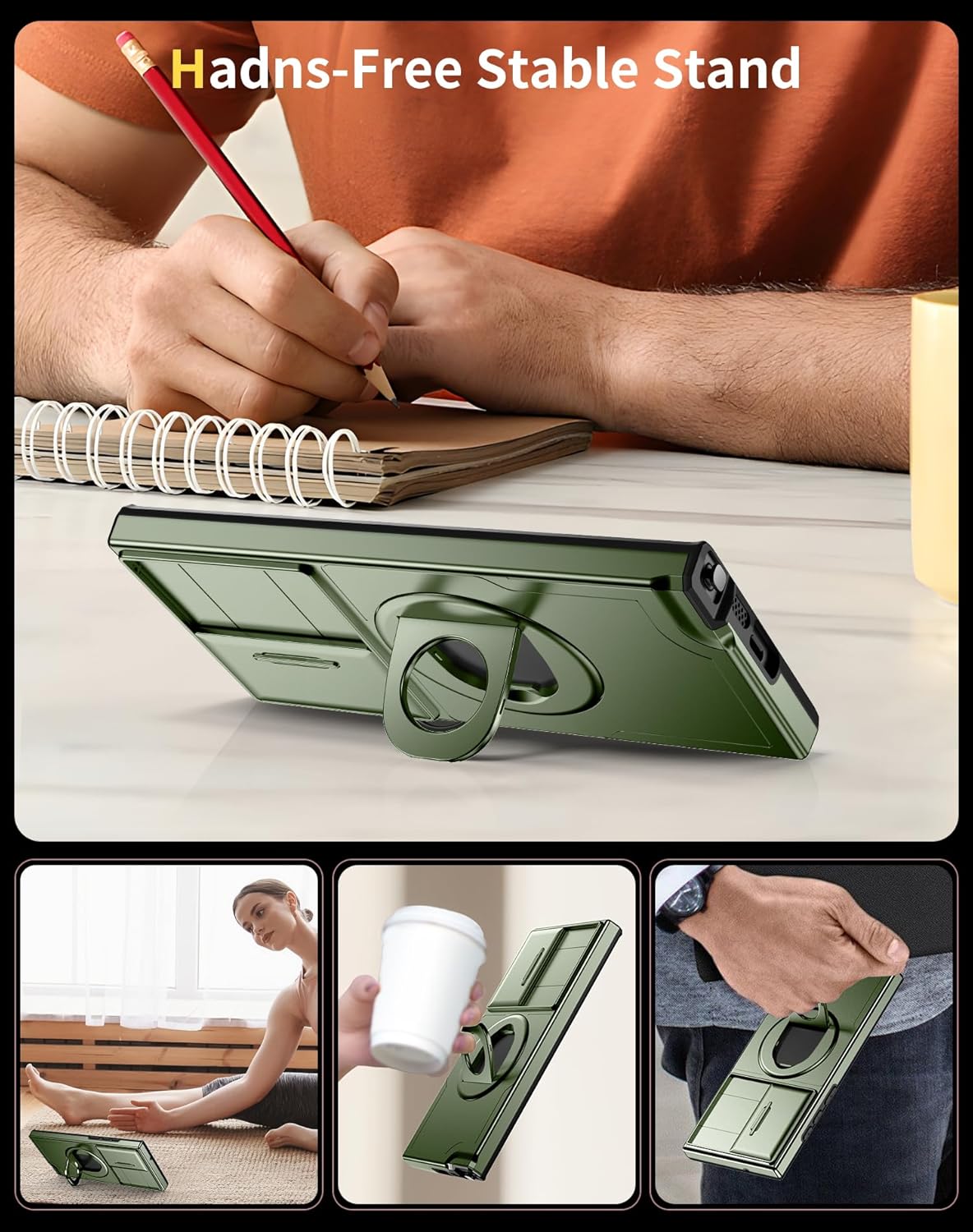 for Samsung Galaxy S23 Ultra Case Magnetic Compatible with MagSafe Wireless Charging,with Screen Protector,Built-in Stand Ring+Camera Cover Anti-Scratch Shockproof Heavy Duty Protection Green
