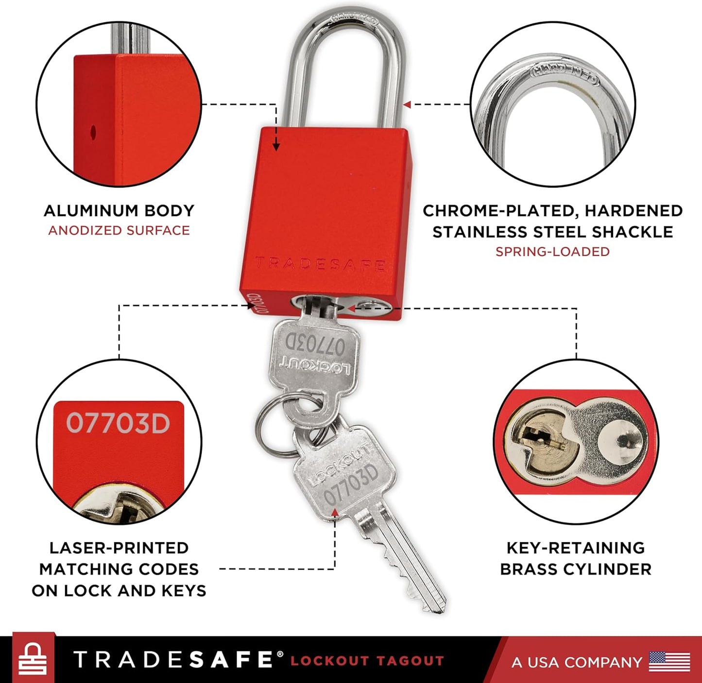 TRADESAFE Lockout Tagout Locks Set - 10 Red Aluminum Loto Locks, Keyed Different Lock Out Tag Out Padlocks, 2 Keys Per Lockout Padlock, OSHA Compliant