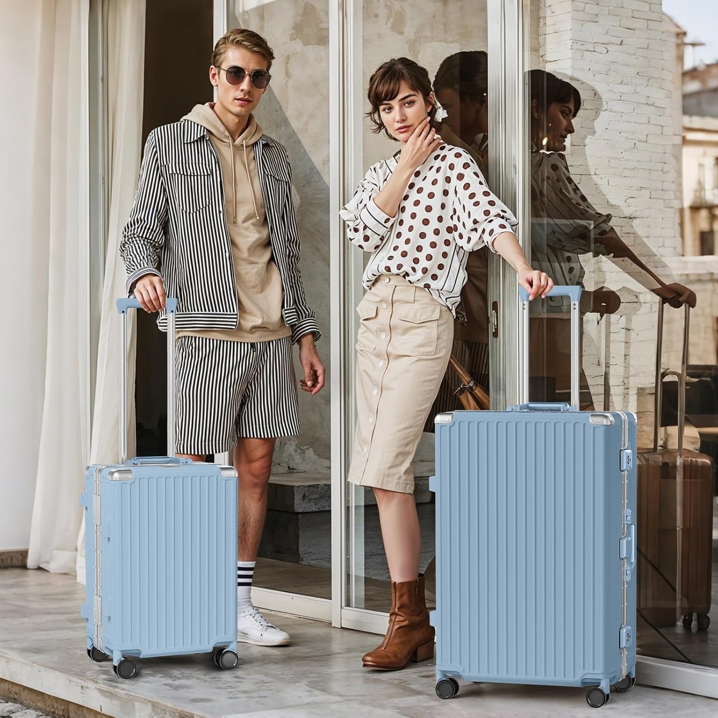 AnyZip Luggage Sets 2 Piece Aluminum Frame Carry On and Checked Suitcase PC ABS Hard Shell TSA Lock