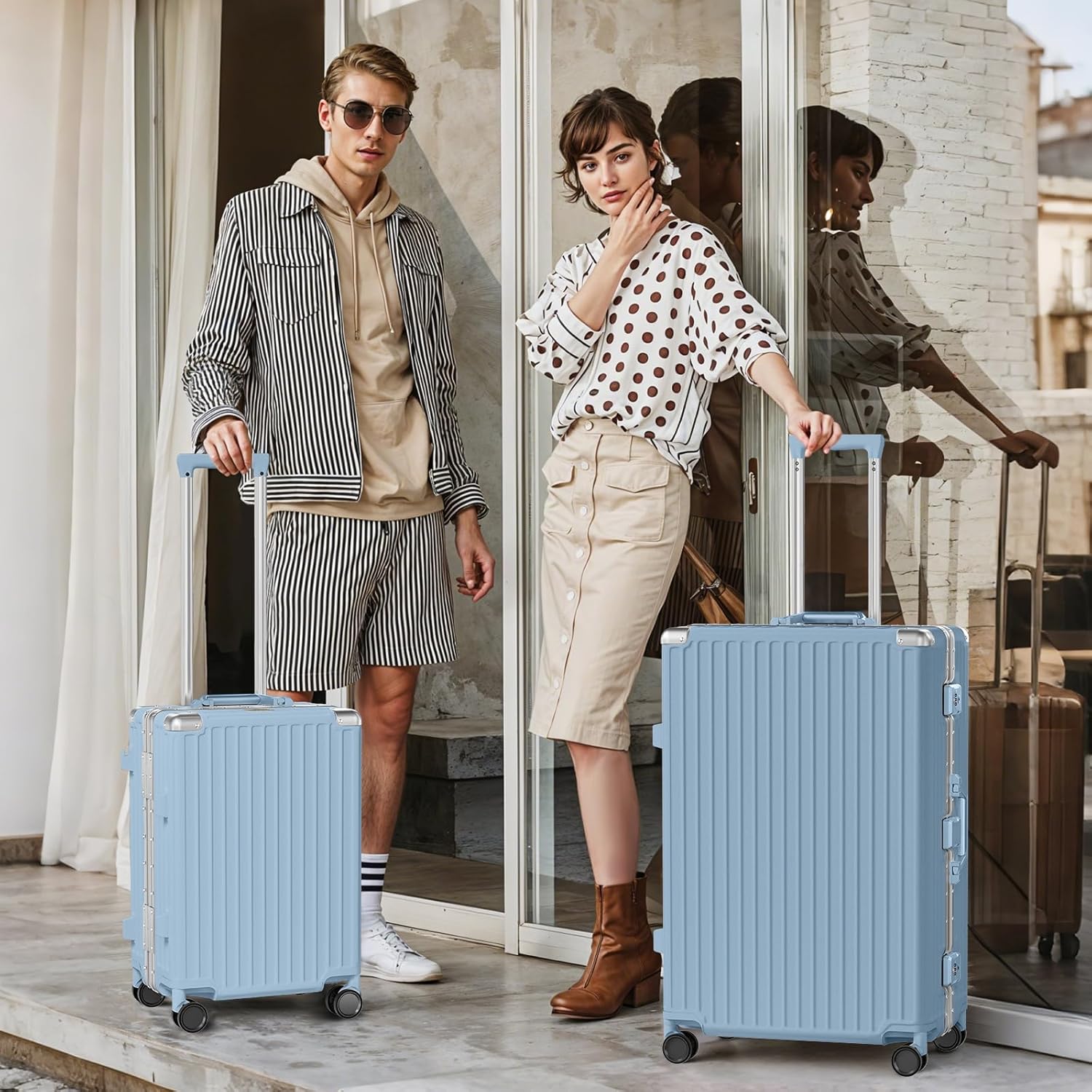 AnyZip Luggage Sets 2 Piece Aluminum Frame Carry On and Checked Suitcase PC ABS Hard Shell TSA Lock