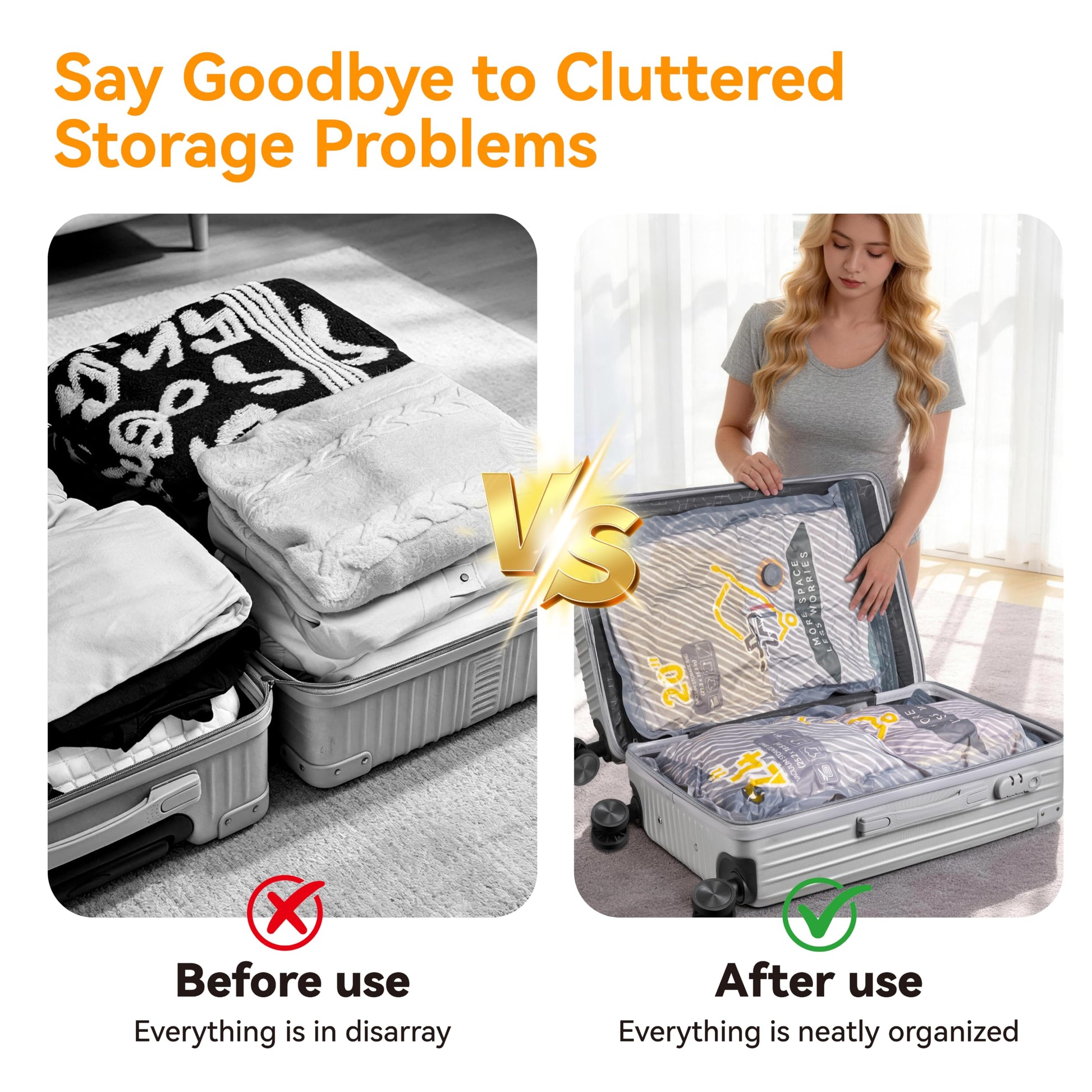 15-Pack Vacuum Bags for Travel with Wireless Rechargeable Pump | Carry-on Size Compression Packing