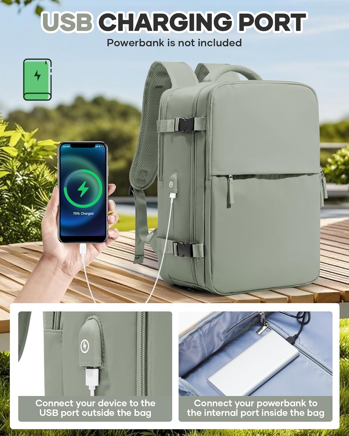 Vacuum Seal Travel Backpack with Air Pump,Compression Vacpack Waterproof Carry On Backpack for Travel Women Men with Vacuum System,Airlines Approved Daypack Laptop Space Saver Bags,GrassGreen