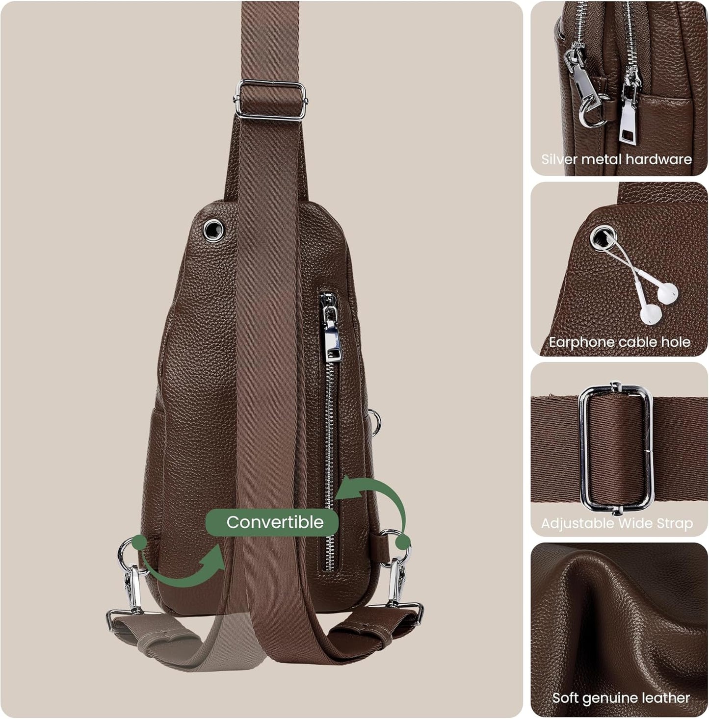 befen Genuine Leather Small Sling Bag for Women Anti-Theft Crossbody Chest Bags Fanny Packs for Travel with RFID Card Slots
