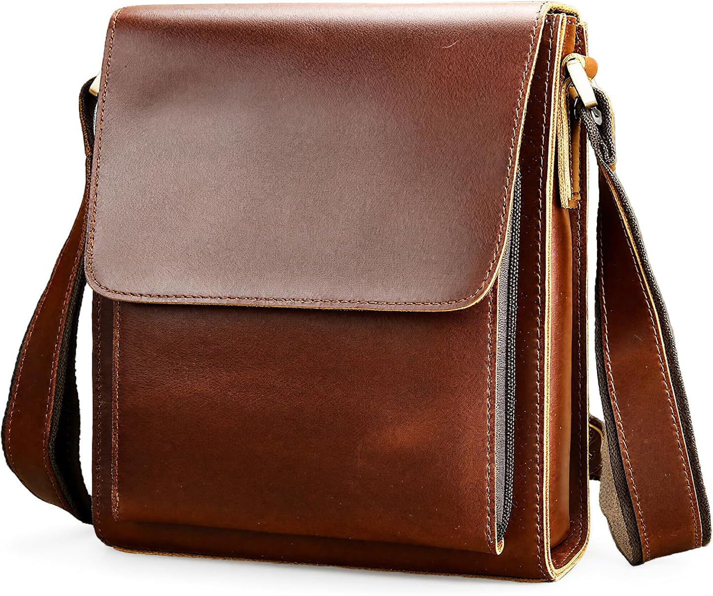 Genuine Leather Messenger Bags Mens Shoulder Crossbody purse Work Business Vintage lager Capacity