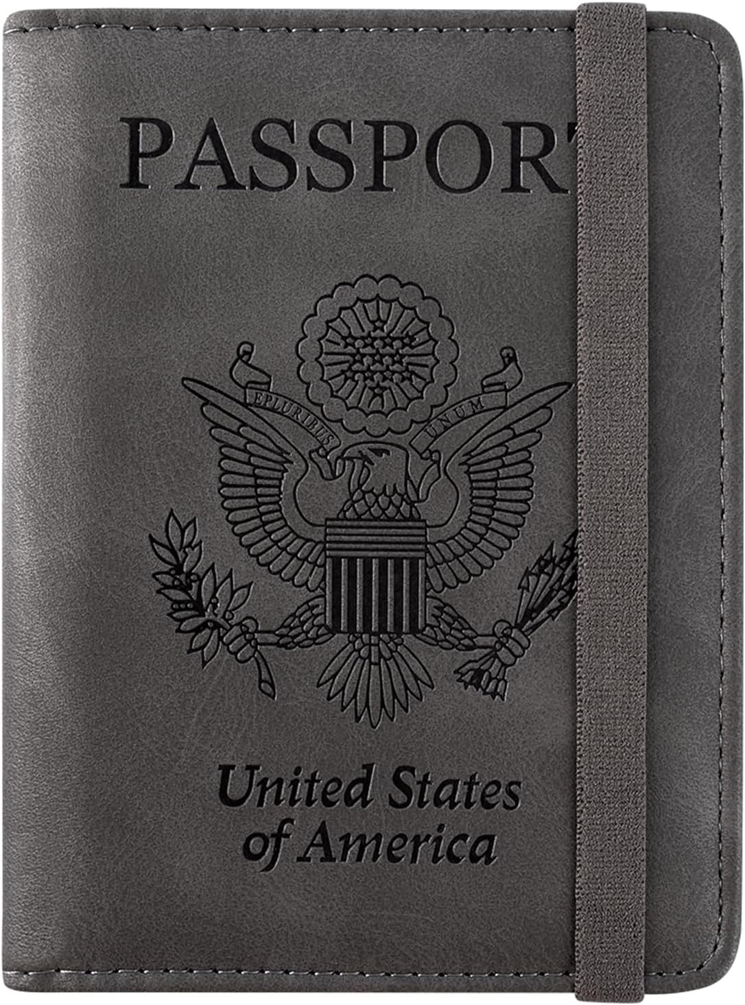 ACdream RFID BLOCKING Passport Holder Travel Wallet - Premium PU Leather Cover Passport book with Card Holder, Pen Slot, Keep Organization, and Travel Essentials for Women and Men - Grey