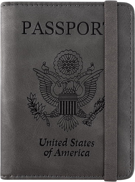 ACdream RFID BLOCKING Passport Holder Travel Wallet - Premium PU Leather Cover Passport book with Card Holder, Pen Slot, Keep Organization, and Travel Essentials for Women and Men - Grey