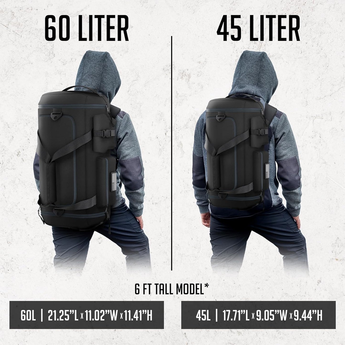 Gym Duffel Bag Backpack - 45L - Durable Gym Bag for Men/Women with Shoe Compartment - Duffel Bag Carry On – Water Resistant with Wet Pocket, Multiple Pockets & Straps for Gym, Travel & Overnight