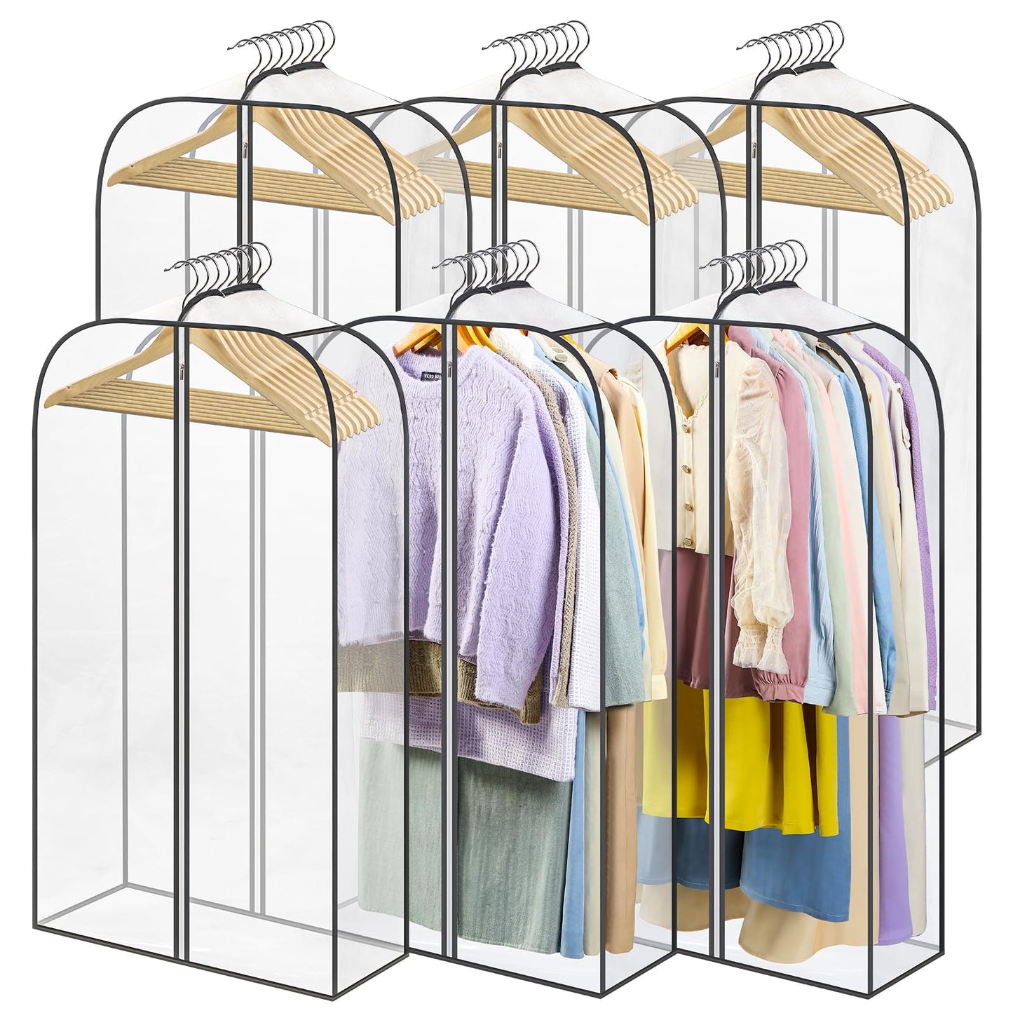 LANDNEOO 6 Pack Clear Garment Bags for Hanging Clothes with Zippers on Double Sides - 10'' Clothes