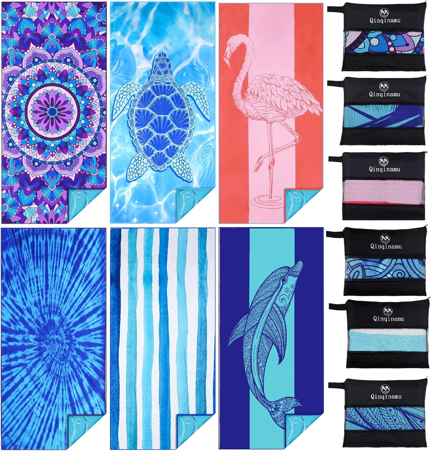 6 Pack Microfiber Thin Lightweight Beach Towel Oversized 71x32 Extra Large Sand Free Towels for