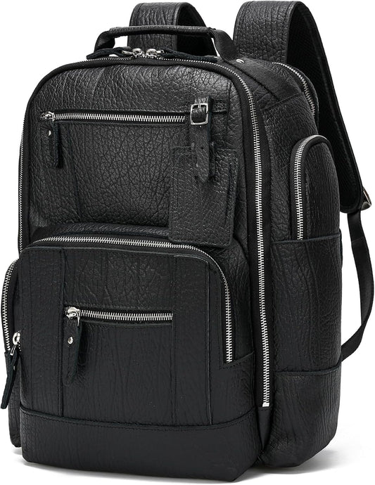 LANNSYNE Vintage Genuine Leather Backpack for men, 15.6" Laptop Backpack Travel Camping 24L Rucksack