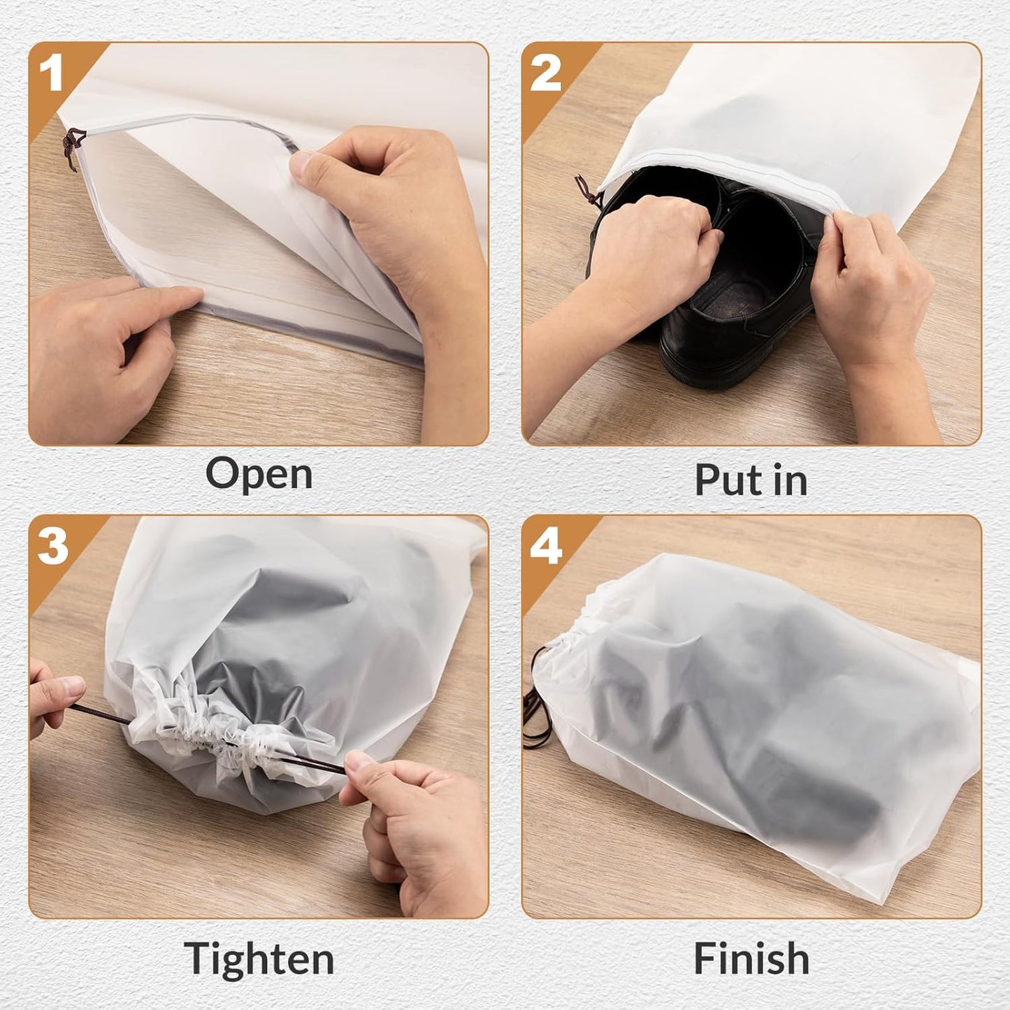 50pcs Clear Shoe Bags for Travel, 15.7" x 11.8" Waterproof Dust Bags with Drawstring, Portable Storage for Men and Women