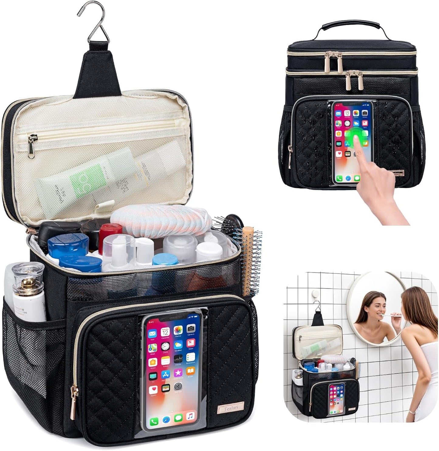 Large Toiletry Bag for Women Men,Bathroom Bag,Water Resistant Shower Bag,Makeup Bag,Portable Shower Caddy for College Dorm,Hanging Travel Toiletry Bag with Transparent Waterproof Phone Pocket