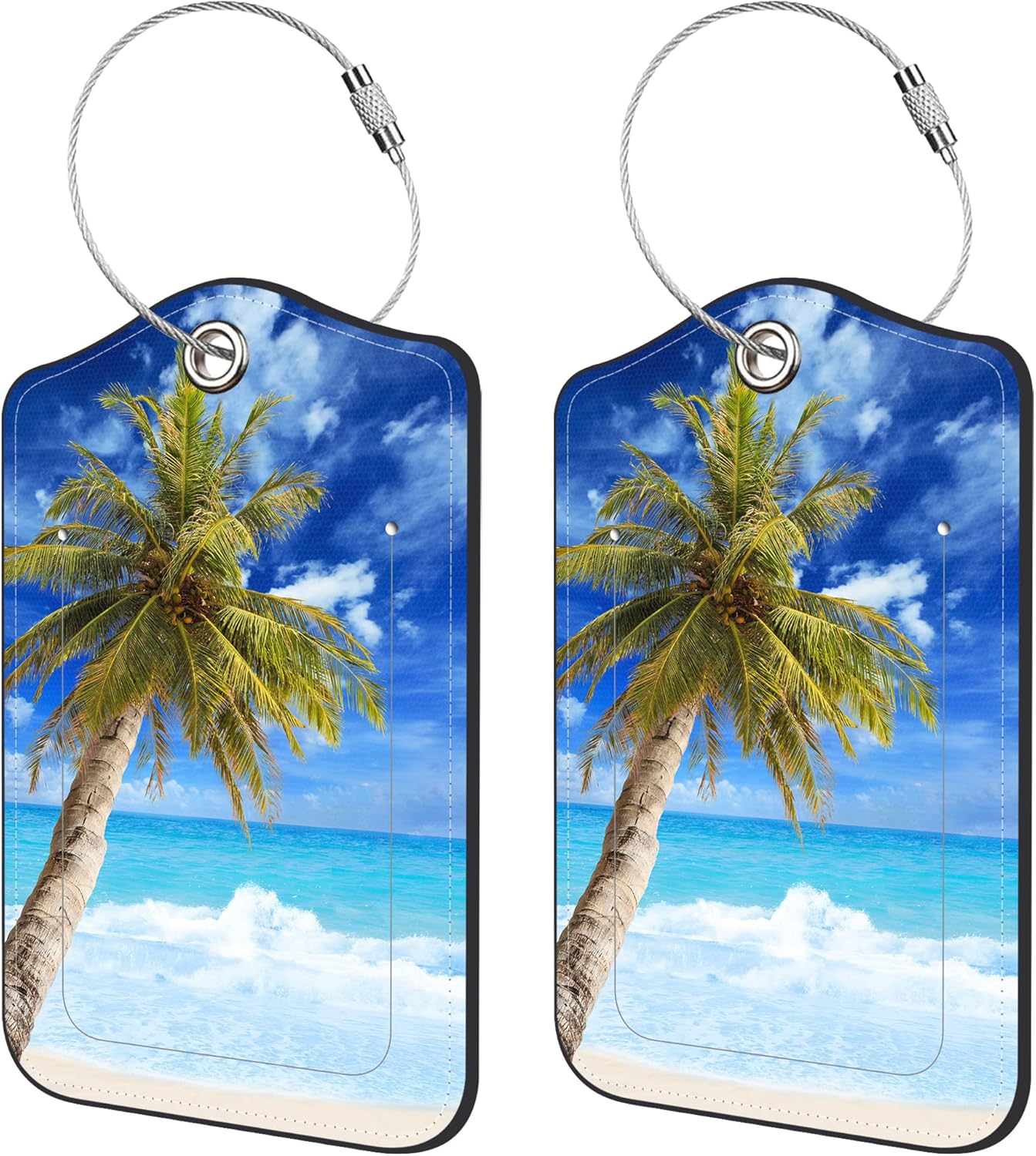 2 Pack Luggage Tags for Suitcase,Tropical Palm Trees PU Leather Idea Baggage Tag with Name Labels Privacy Cover Metal Ring Men and Women Travel Cruise Labels