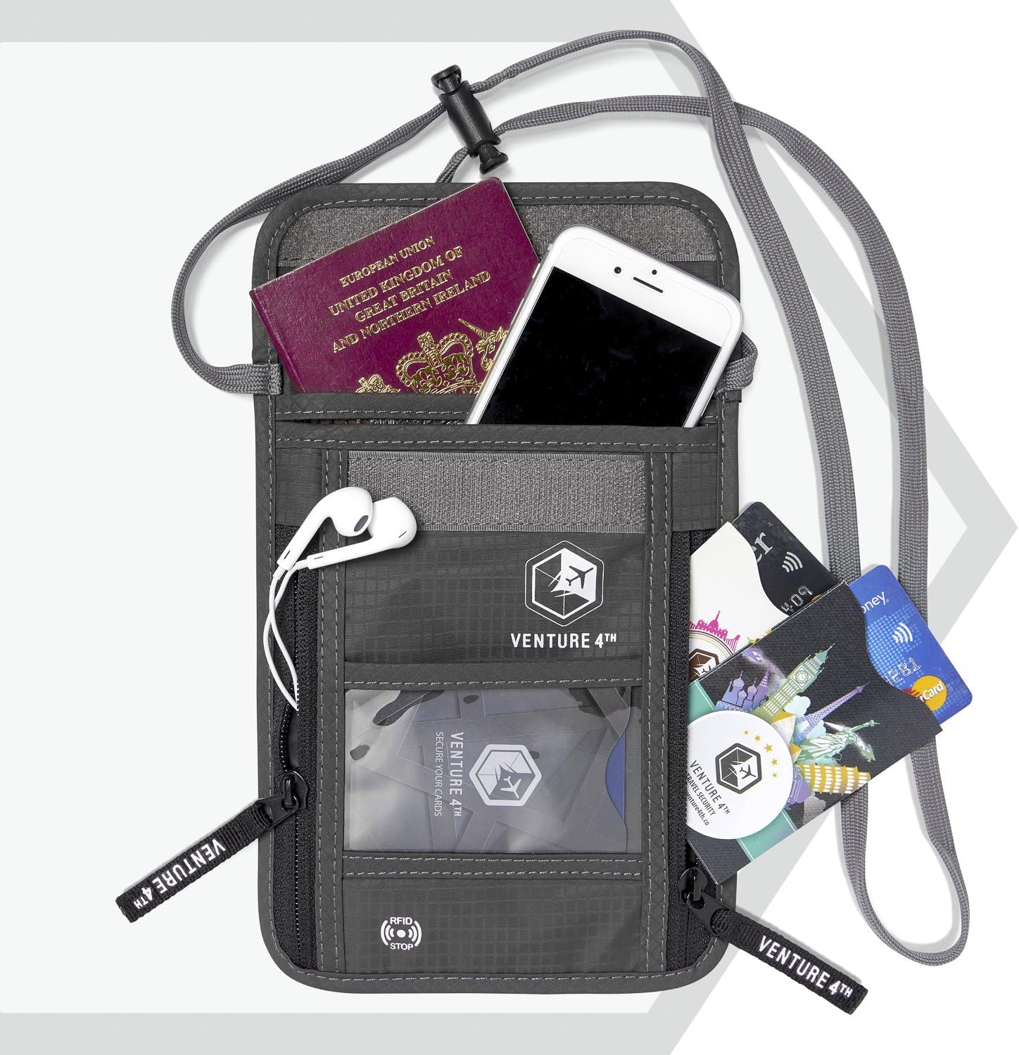 VENTURE 4TH Neck Wallet, RFID Blocking Passport Holder for Travel – Hidden Neck Pouch with 6