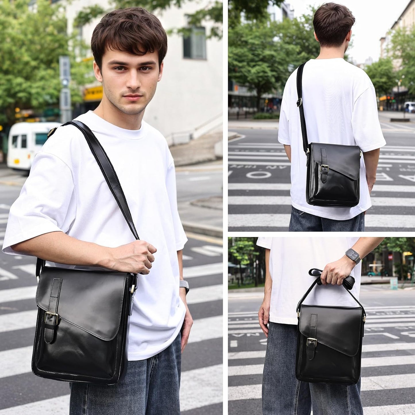 Men Leather Messenger Bag Vintage Working Shoulder Crossbody Bags Purse Daypack Handbags for Women Gift