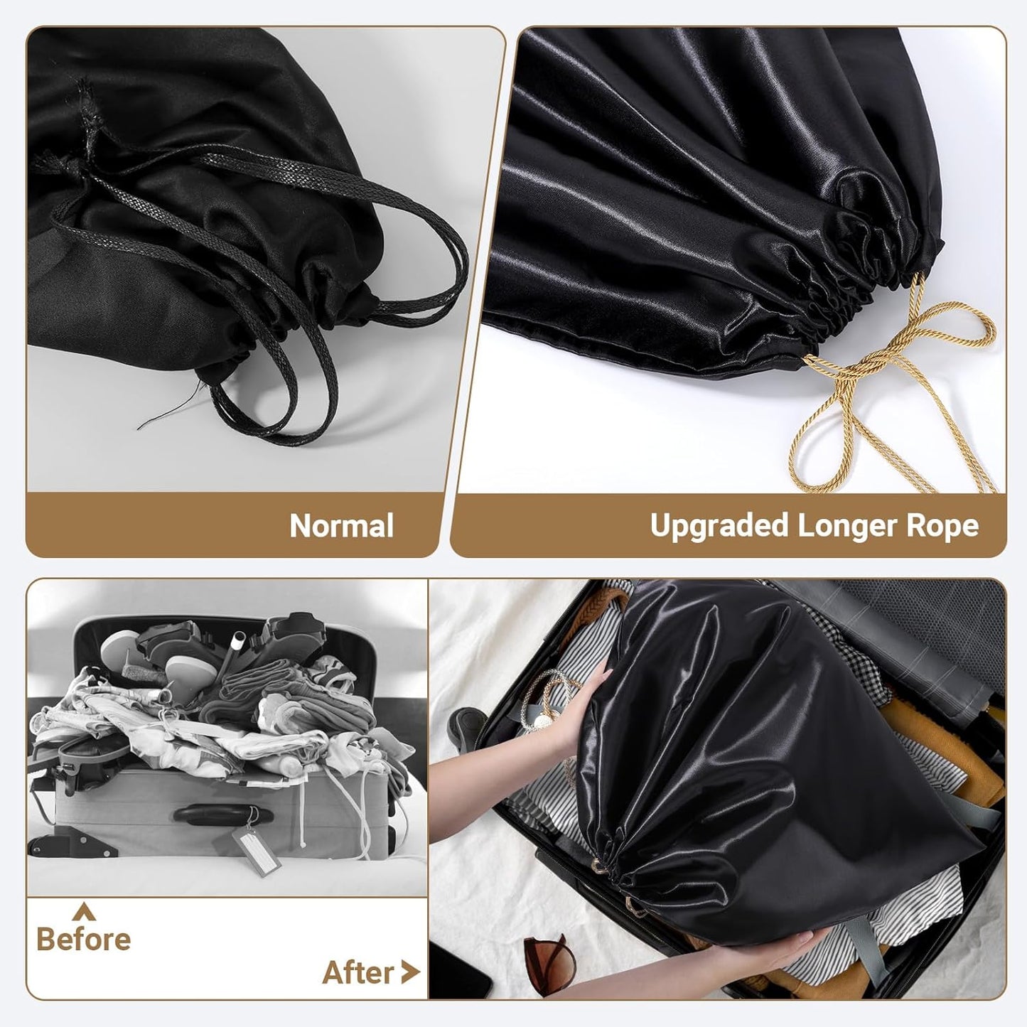 Ewen 23.6x19.6in Satin Dust Bags for Handbags, 7 Pack of Black Storage Bag for Shoes and Boots, Dustproof Silk Bags with Drawstring for Travel, Dust Cover Bag for Purse Clothing, Closet Organizers