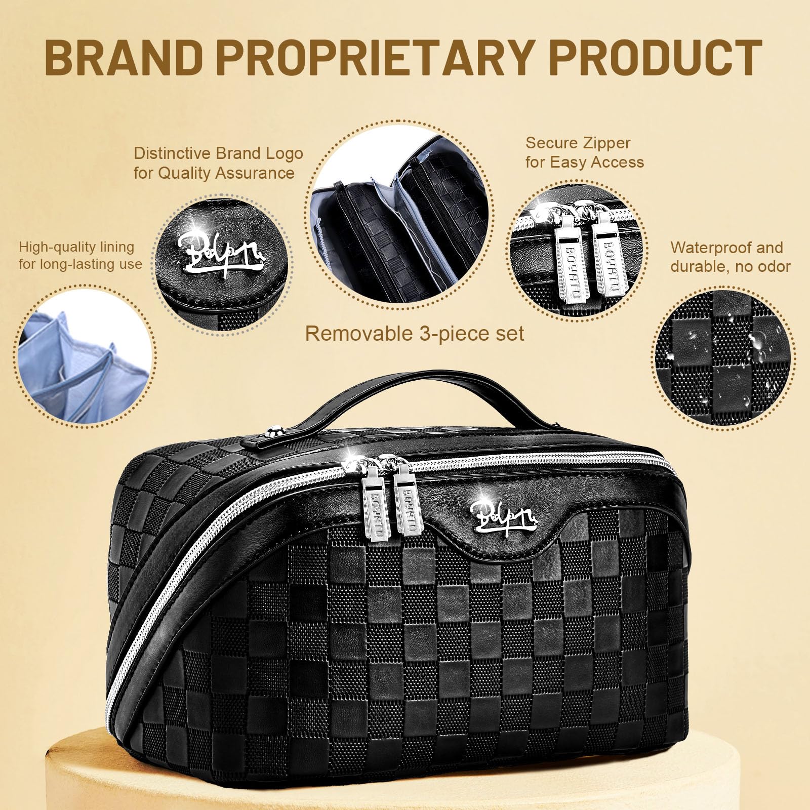 BOYATU Travel Makeup Bag Organizer: 180°Open-Flat 3 Pcs Make up Bags Set